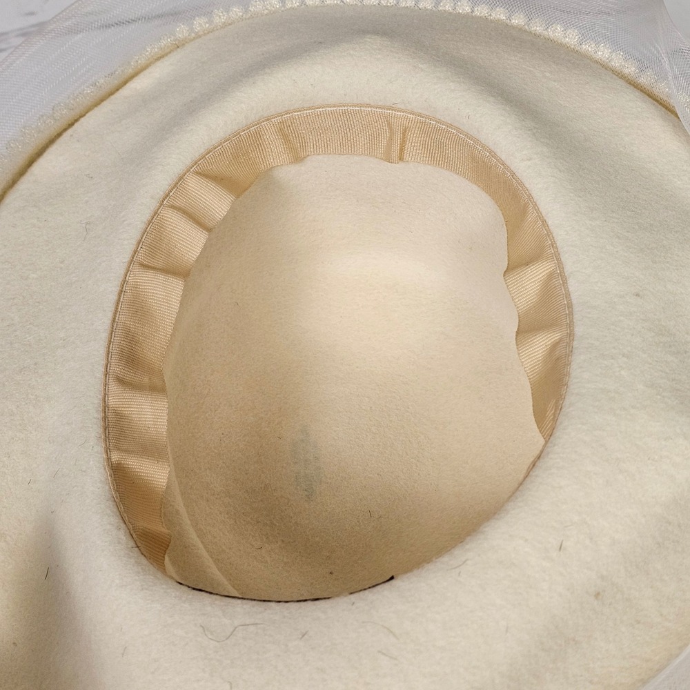 Vintage Church Hat Cream Formal‎ Dress Hat Pearl Beaded Wedding Party - Picture 9 of 13